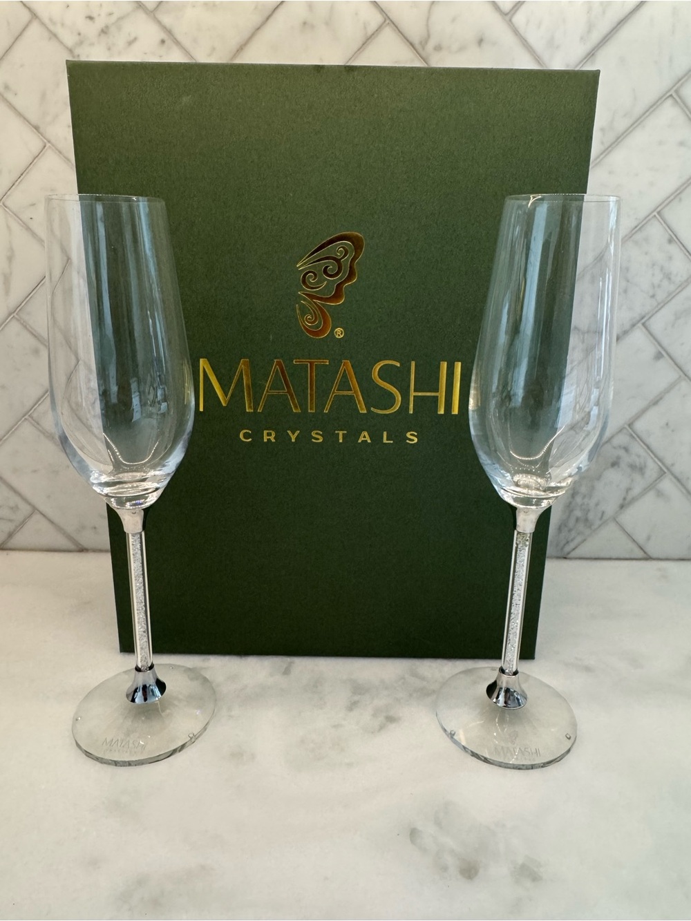 Silver Stem Champagne Flutes - Set of 2